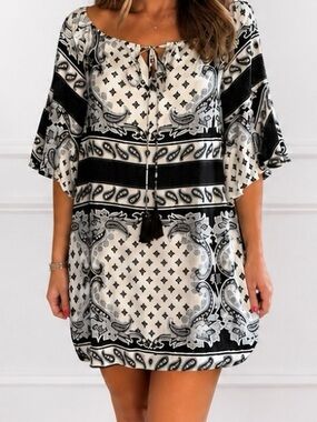 Jealous Tomato Black & White Paisley Tie-Front Mini Dress | SIZE SMALL